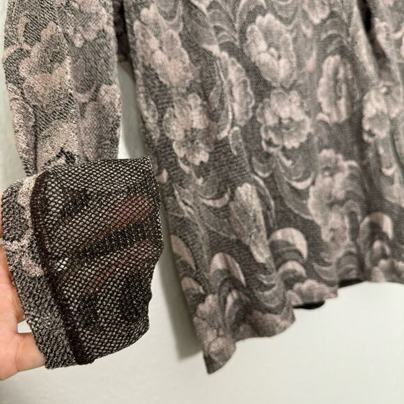Vintage Jones New York Womens Brown Mesh Blouse Scoop Neck Longsleeve Size Small - Picture 4 of 8